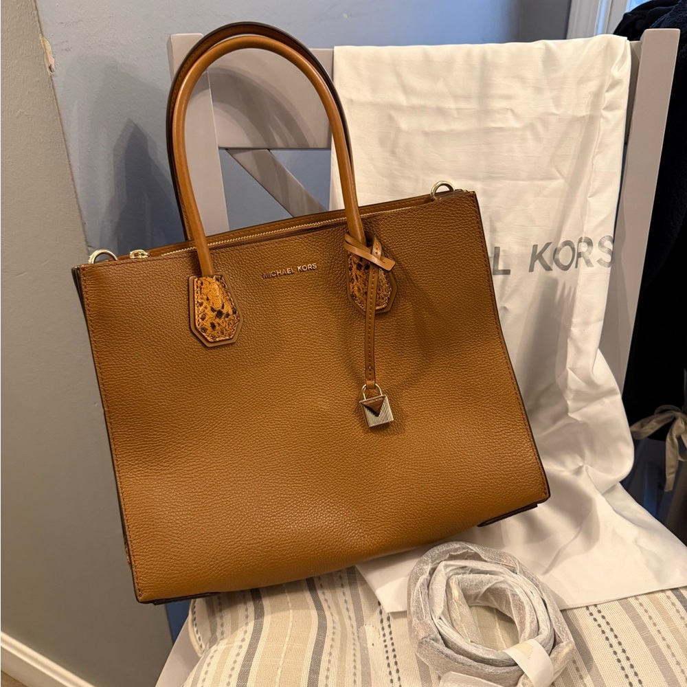 Michael Kors Cognac Pebbled Leather Tote with Gold Hardware